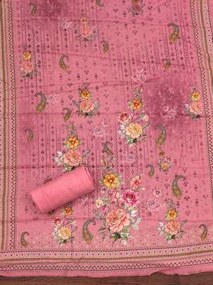 Floral Printed Mirror Work Unstitched Dress Material 4