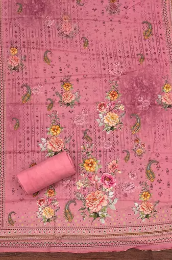 Floral Printed Mirror Work Unstitched Dress Material