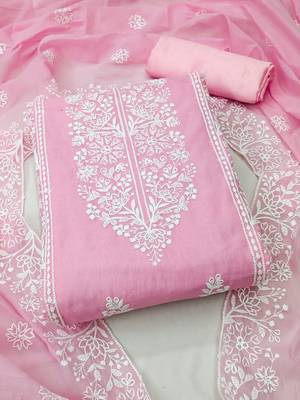 Embroidered Art Silk Unstitched Dress Material 1