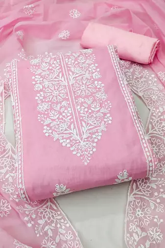 Embroidered Art Silk Unstitched Dress Material