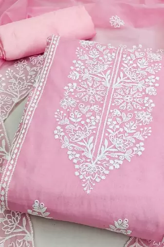 Embroidered Art Silk Unstitched Dress Material