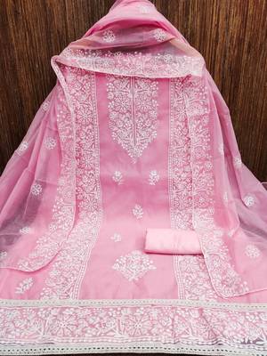 Embroidered Art Silk Unstitched Dress Material 3