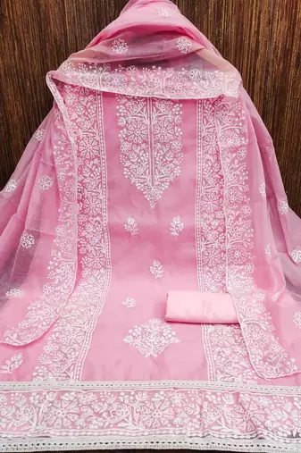 Embroidered Art Silk Unstitched Dress Material