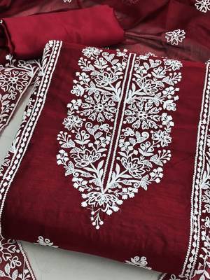 Embroidered Art Silk Unstitched Dress Material 2