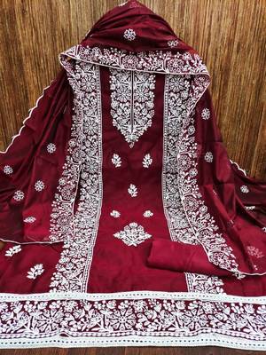 Embroidered Art Silk Unstitched Dress Material 3