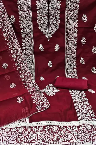 Embroidered Art Silk Unstitched Dress Material