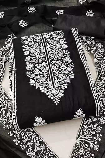 Embroidered Art Silk Unstitched Dress Material