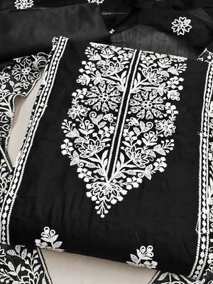 Embroidered Art Silk Unstitched Dress Material 2