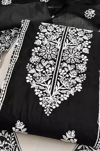 Embroidered Art Silk Unstitched Dress Material