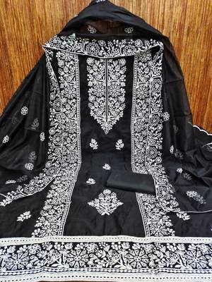 Embroidered Art Silk Unstitched Dress Material 3