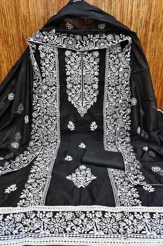 Embroidered Art Silk Unstitched Dress Material