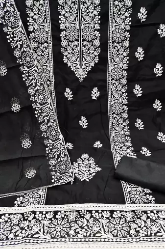 Embroidered Art Silk Unstitched Dress Material