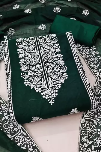 Embroidered Art Silk Unstitched Dress Material