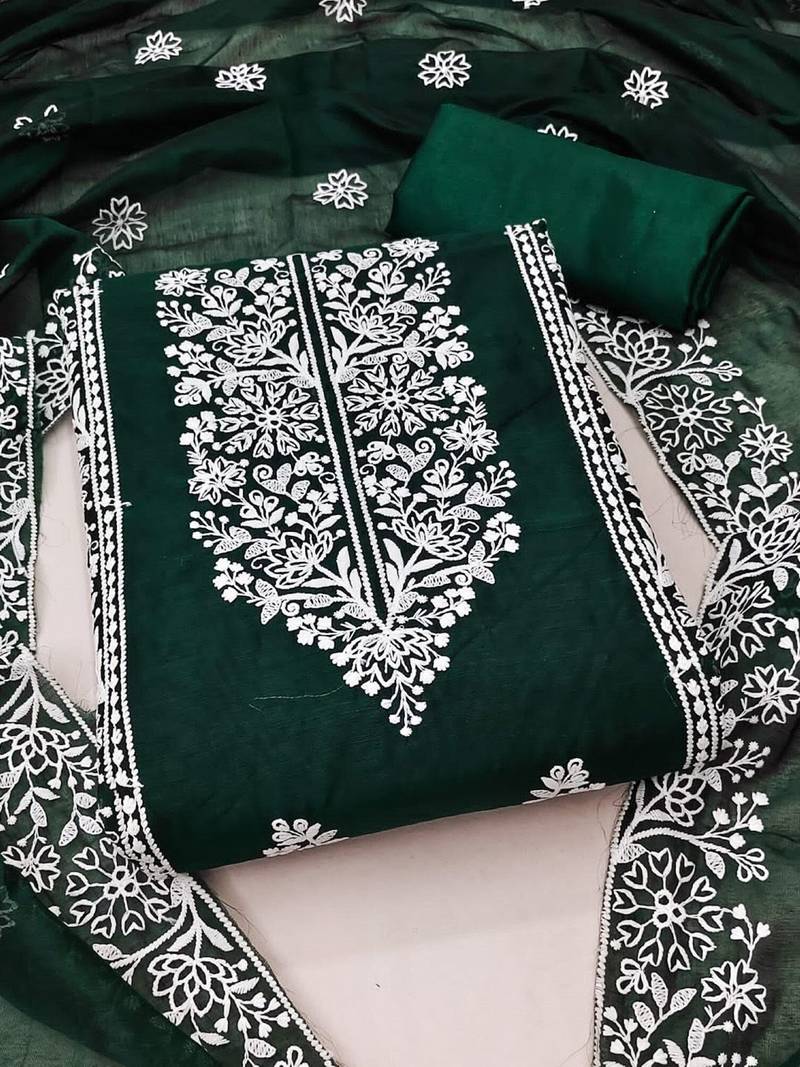 Embroidered Art Silk Unstitched Dress Material