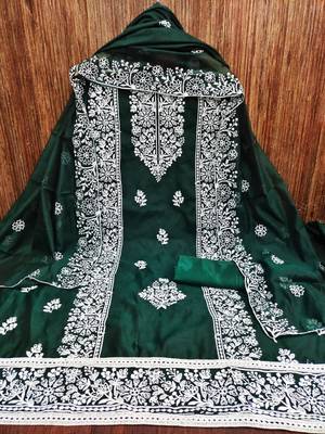 Embroidered Art Silk Unstitched Dress Material 3