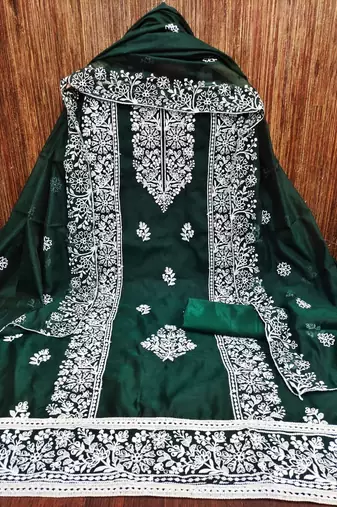 Embroidered Art Silk Unstitched Dress Material