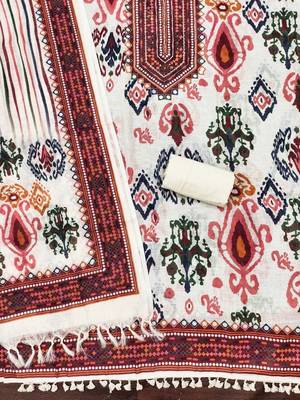 embellished linen semi-stitched dress material 2