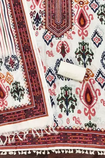 Embellished Linen Semi-Stitched Dress Material