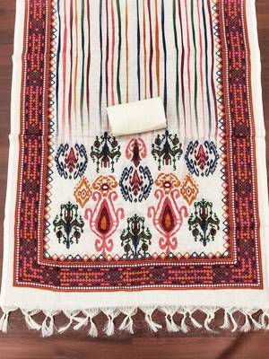 embellished linen semi-stitched dress material 4