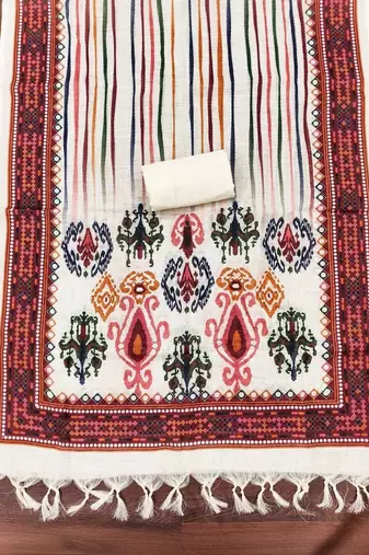 Embellished Linen Semi-Stitched Dress Material