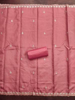 Women Peach Chanderi Cotton Embroidery Unstitched Dress Material 4