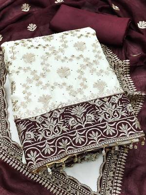Women Silk Blend Embroidered Dress Material 1