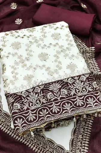 Women Silk Blend Embroidered Dress Material