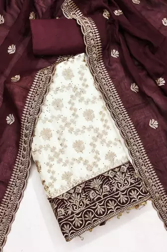 Women Silk Blend Embroidered Dress Material