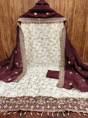 Women Silk Blend Embroidered Dress Material 3