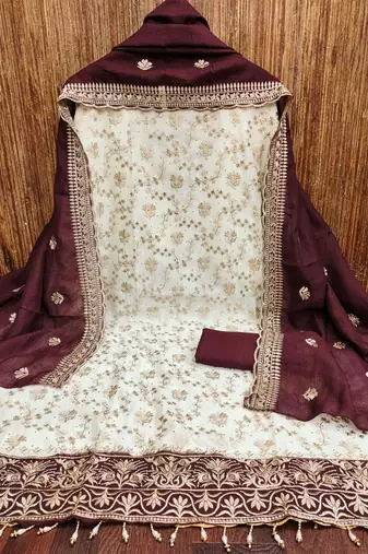 Women Silk Blend Embroidered Dress Material