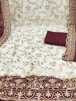 Women Silk Blend Embroidered Dress Material 4