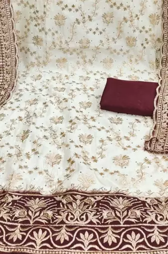 Women Silk Blend Embroidered Dress Material