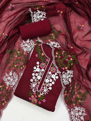 Floral Embroidered Chanderi Unstitched Dress Material 2