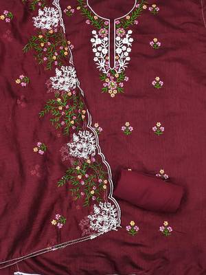 Floral Embroidered Chanderi Unstitched Dress Material 3