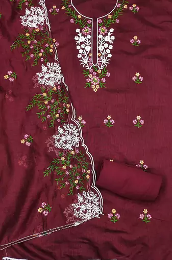 Floral Embroidered Chanderi Unstitched Dress Material