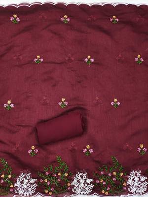 Floral Embroidered Chanderi Unstitched Dress Material 4