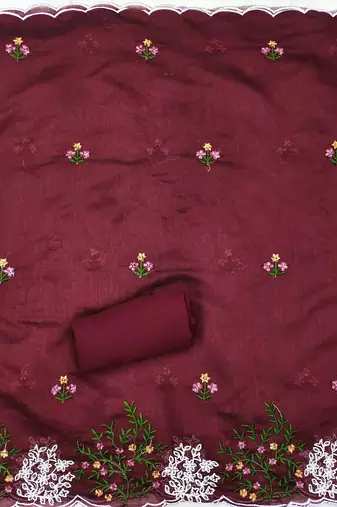 Floral Embroidered Chanderi Unstitched Dress Material