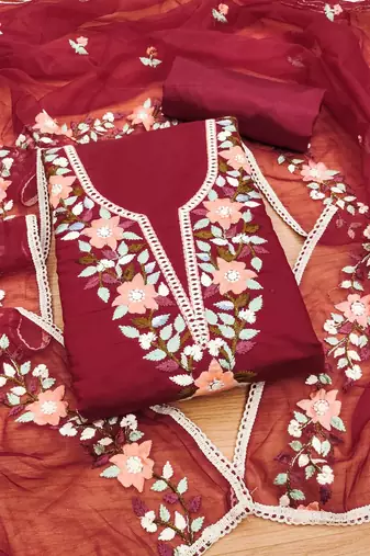 floral embroidery cotton unstitched dress material