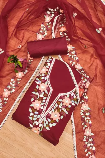 floral embroidery cotton unstitched dress material
