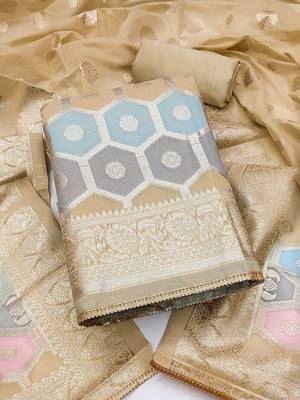 geometric woven design banarasi jacquard unstitched dress material 1