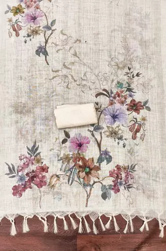 embellished linen semi-stitched dress material