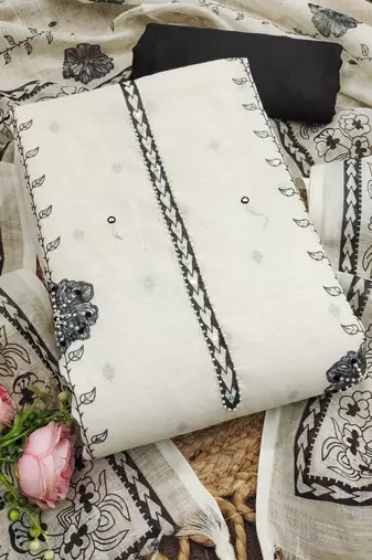 embellished linen semi-stitched dress material
