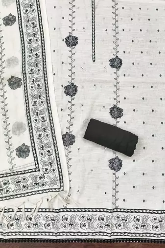embellished linen semi-stitched dress material