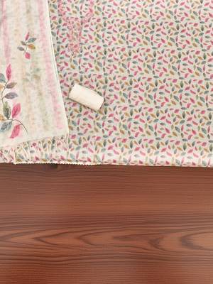 embellished linen semi-stitched dress material 2