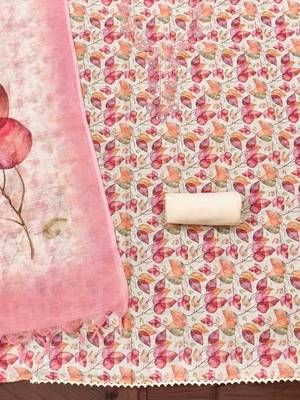 embellished linen semi-stitched dress material 2