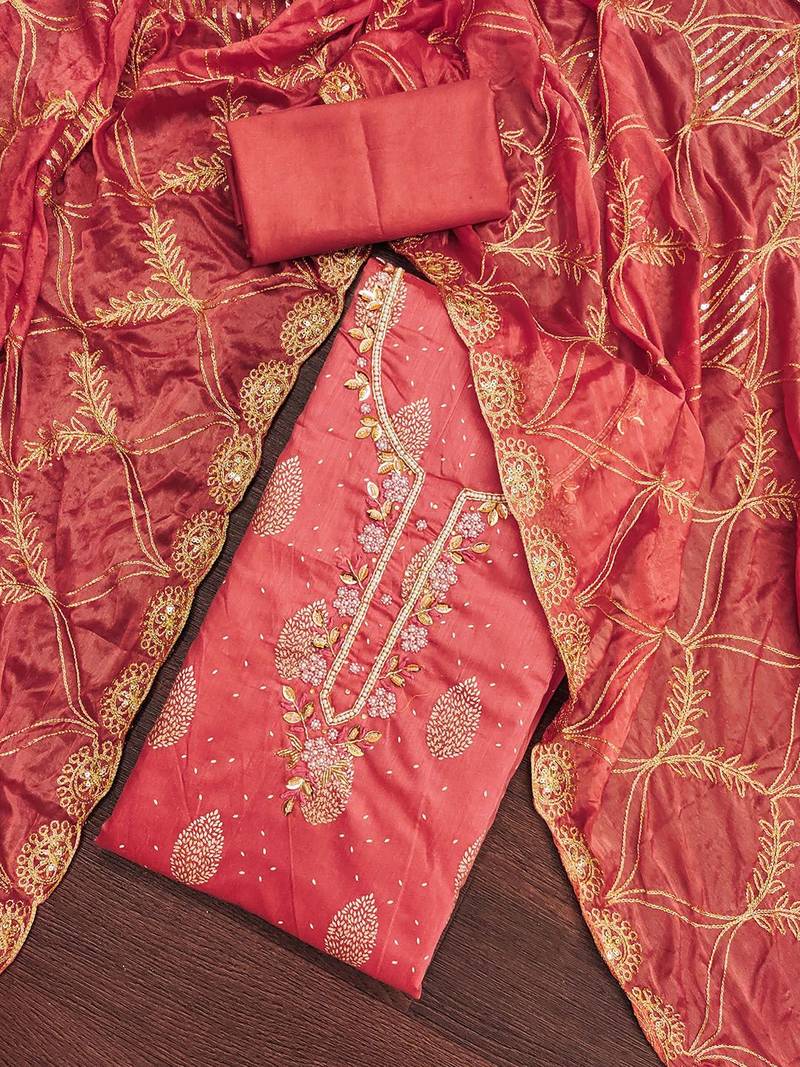 embellished unstitched dress material