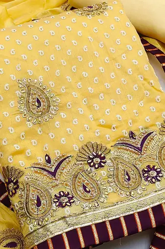 paisley embellished unstitched dress material