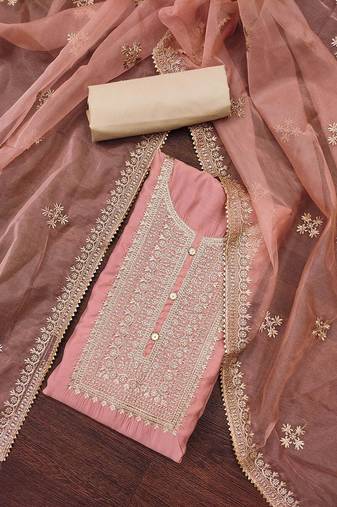 floral embroidered zari unstitched dress material