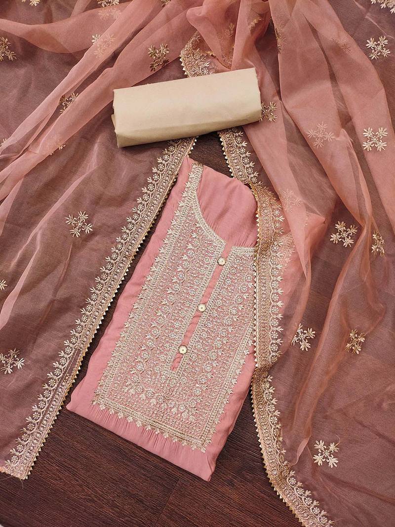 floral embroidered zari unstitched dress material