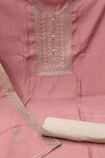 floral embroidered zari unstitched dress material
